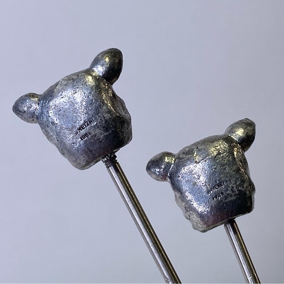 3 Vintage Metzke Pewter 1980 Pig Head Long Horn Steer Cattle 12.5" Long Skewers - Picture 3 of 10